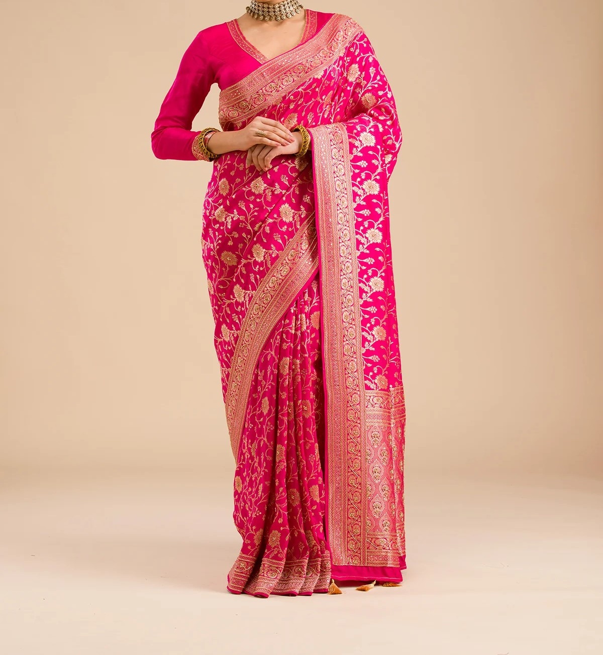 Pink Zariwork Banarasi Silk Saree